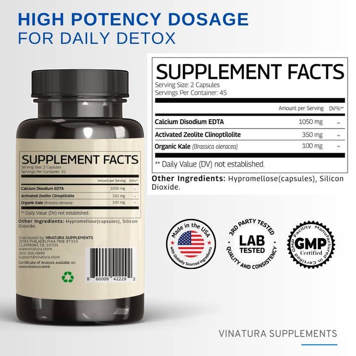VINATURA SUPPLEMENTS - Wholesale Oral Supplement/Vitamin - EDTA (Calcium Disodium) Zeolite 1500mg1