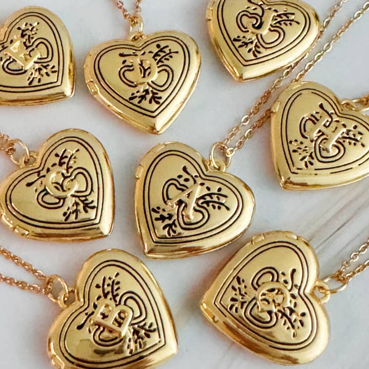 Ellison+Young - Wholesale Locket Necklace - Nostalgic Heart Initial Open Locket Necklace