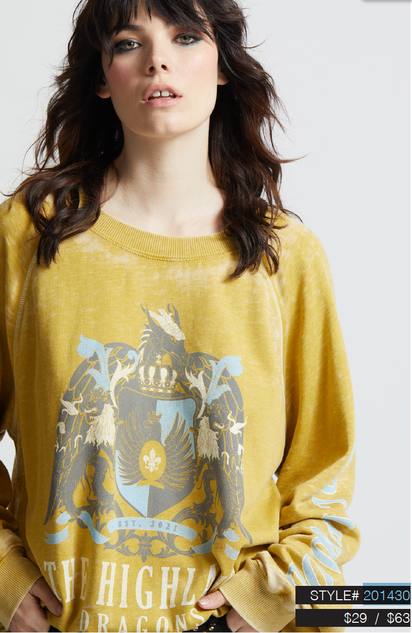 Moutarde 201430 - 830 SWEATSHIRT BURNOUT THE HIGHLAND DRAGONS en vente sur Faire1