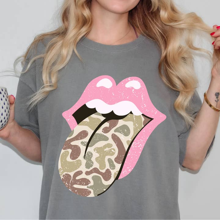 Camo Tongue Comfort Color Tshirt for wholesale by Classy and Sassy Creations and Boutique