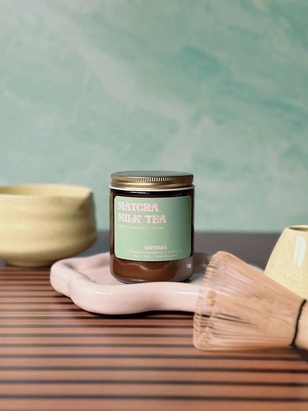 Caitelle - Wholesale Jar/Filled Candle - Matcha Milk Tea Handmade Coconut Soy Wax Candle