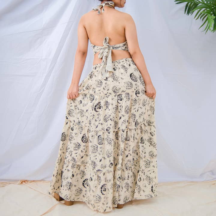 Karma Nepal Crafts - Wholesale Top & skirt set – Women's - Flowy Cotton Tiered Skirt with Pockets and Halter Top 4