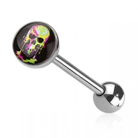 EPOXY ACRYLIC MELTING SKULL 316L SURGICAL STEEL TONGUE BARBE for wholesale by CRAVE BODY JEWELRY