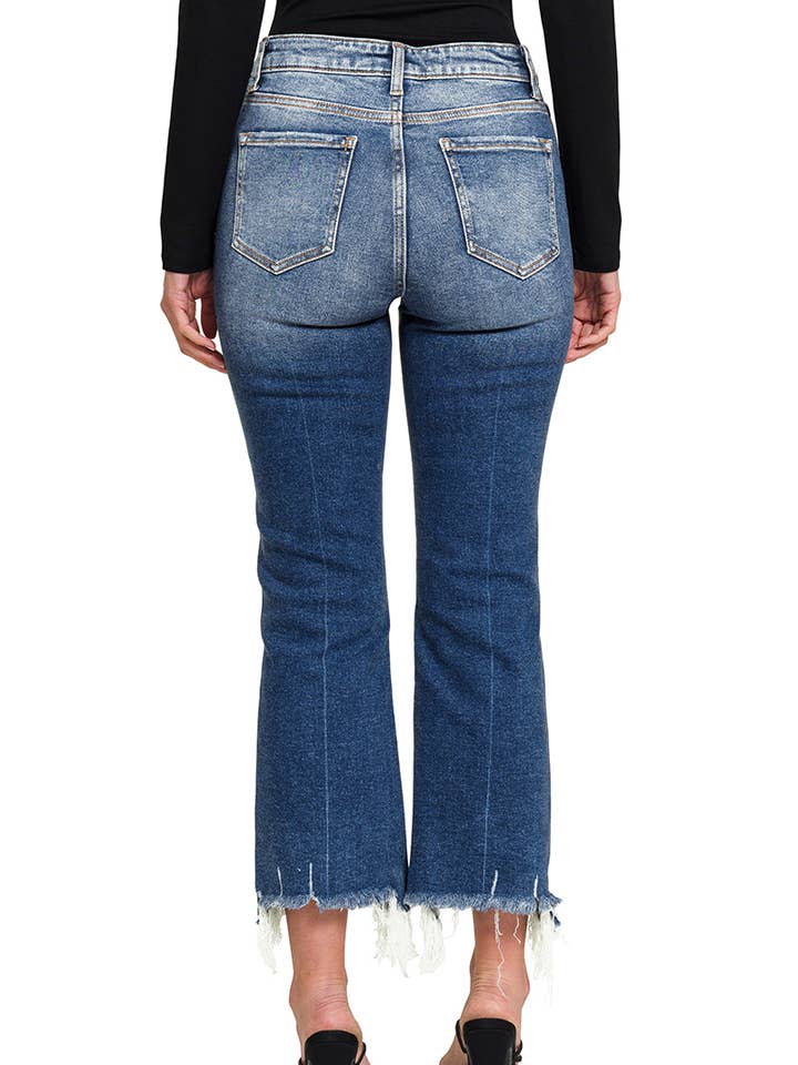 DARK ",,.Distressed Crop Flare DENIM PANTS for wholesale on Faire3