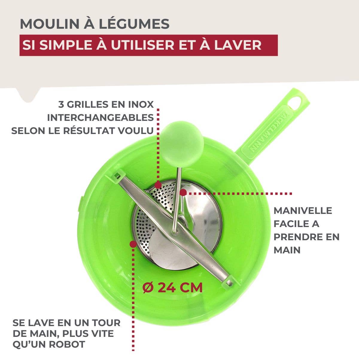 Zenker – Ferramenta/gadget de cozinha por atacado – Moinho de legumes plástico 24 cm Fackelmann Handmade Tradition3