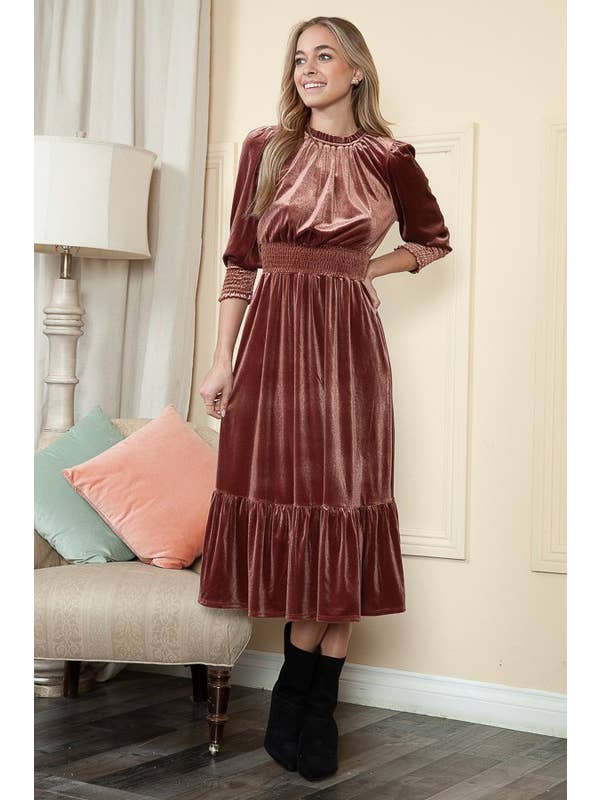 Reborn J - Wholesale Dress - Women's - Velvet Three Quarter Sleeve Midi Dress20