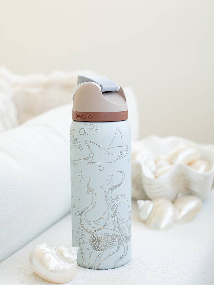 SEA LIFE ENGRAVED OWALA FREESIP 32OZ STAINLESS STEEL TUMBLER for wholesale by KNOTS + NOOK