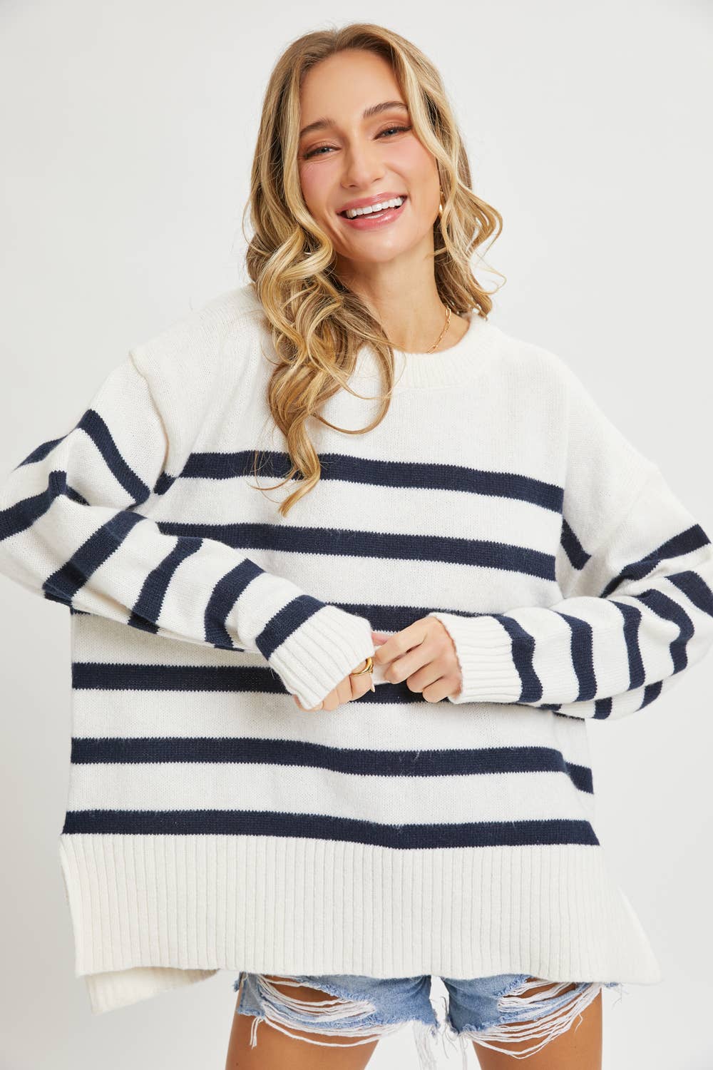 Sweet Lovely by Jen – wholesale Tunic sweater – Women’s – STRIPED PULLOVER OVERSIZE  SWEATER24