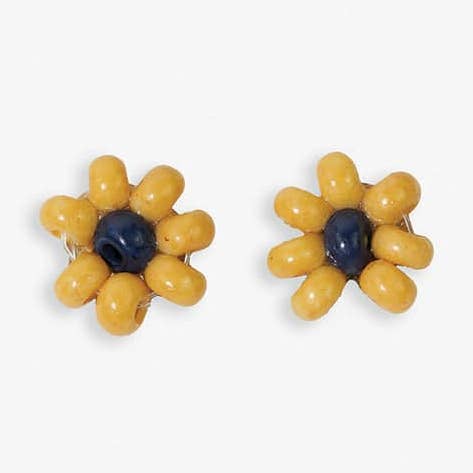 Spilledag Blomst To-farvede Perleøreringe Gul og Marineblå Engros for engroshandel hos INK + ALLOY