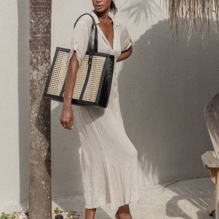 Village Thrive - Wholesale Tote Bag - Women's - Raja Leather and Cane Everyday Bag