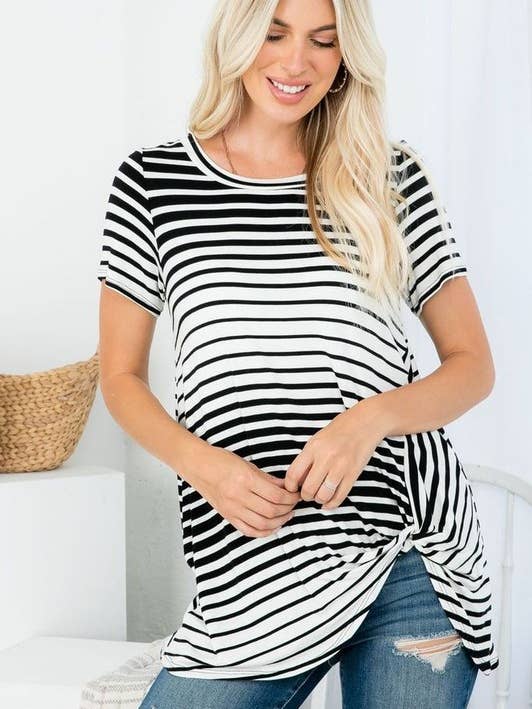 Tunika mit mehreren Streifen und gebundener Vorderseite für den Großhandel von Rose Mellow Fashion