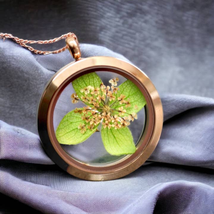 MadamLili – wholesale Hänge-/berlockhalsband – Dill blomma verkliga blad medaljong kedja - 925 Sterling Rose guldpläterat halsband - K925-66