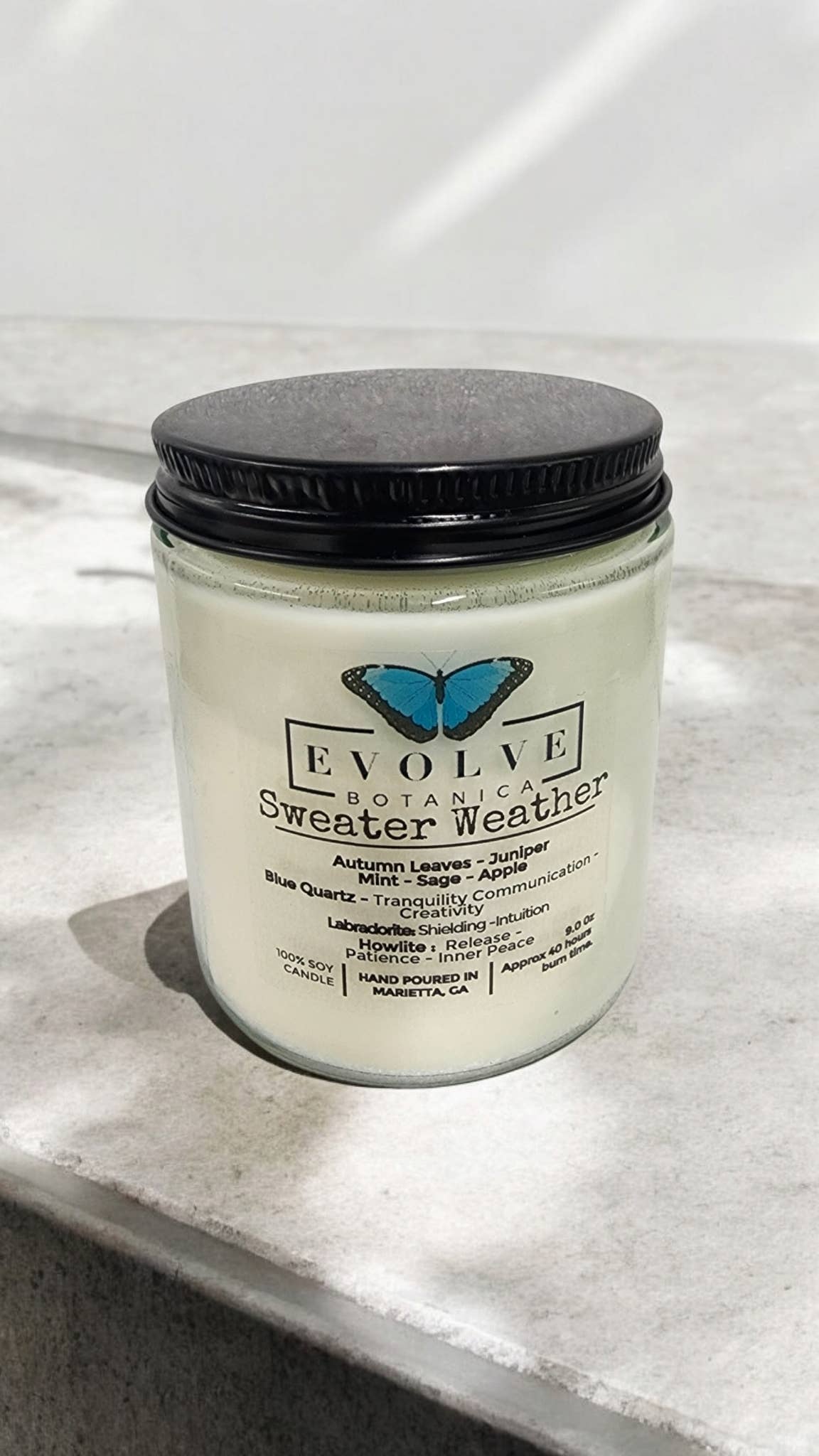 Evolve Botanica - Vendita all'ingrosso Candela in vasetto - Candela di soia in barattolo CrystalJam da 9oz - Profumo Sweater Weather7