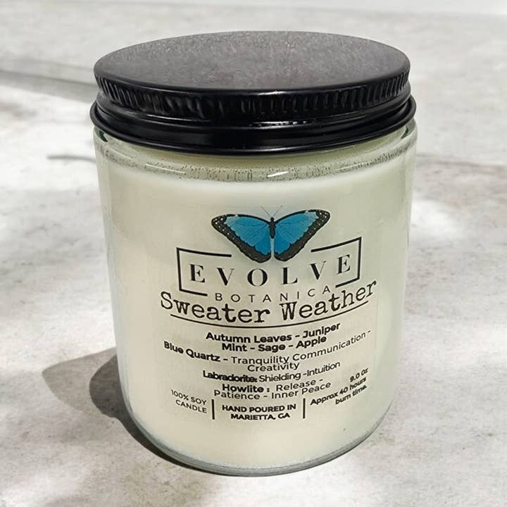 Evolve Botanica - Vendita all'ingrosso Candela in vasetto - Candela di soia in barattolo CrystalJam da 9oz - Profumo Sweater Weather7