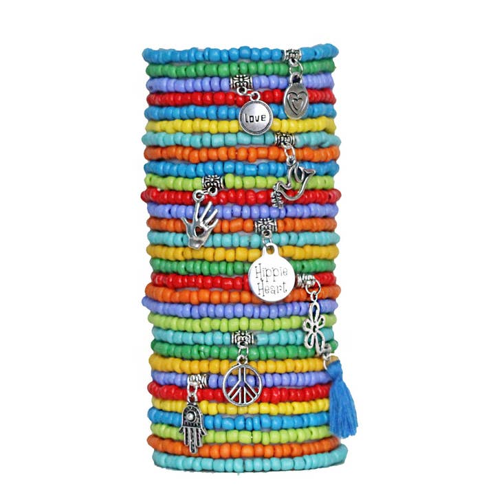 Conjunto de 30 Pulseiras de Maçanetas em Coração Hippie com Tema por atacado de Bohemian Bracelets