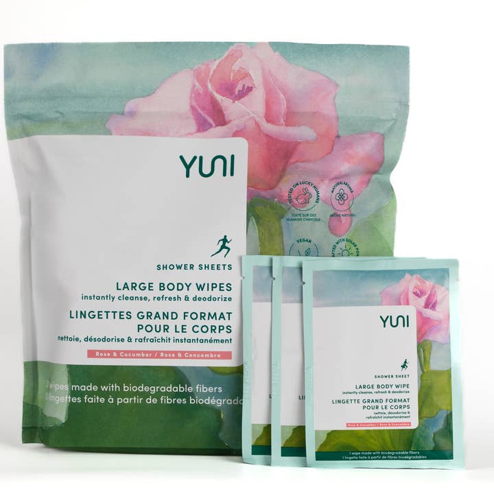 YUNI Beauty - Wholesale Face & Body Wipes - YUNI Rose Cucumber Shower Sheets Large Body Wipes Bag Of 30
