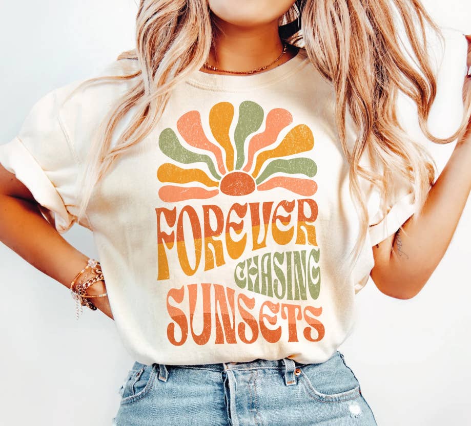 Eleven Fashion - Wholesale Screen Printed T-Shirt - Women's - Forever Chasing Sunsets Shirt