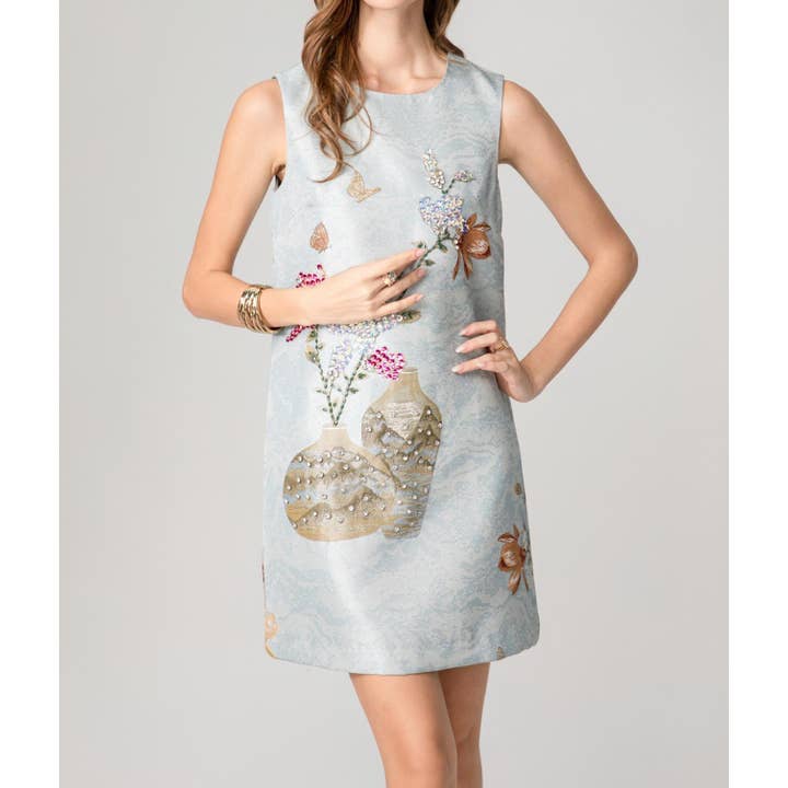 DR815Y Handmade Sequin Vase Embroidery Sleeveless Dress for wholesale by Productseeker