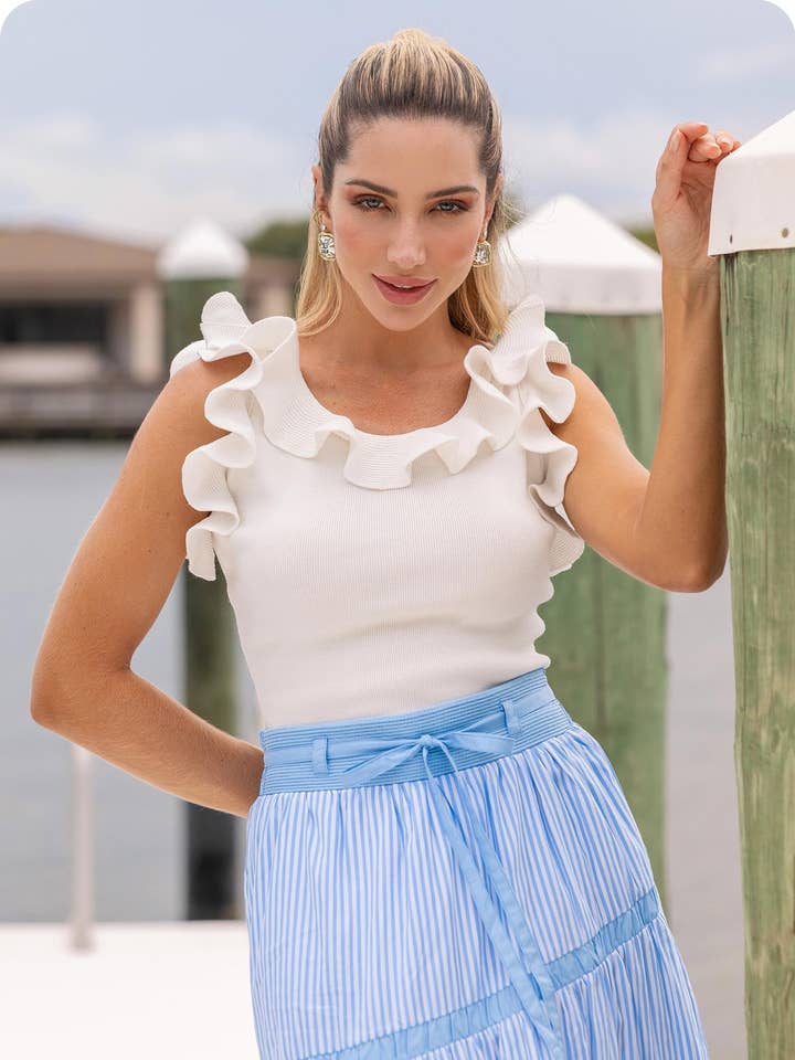 Débardeur sans manches en maille côtelée Ruffle pour la vente par Strut & Bolt