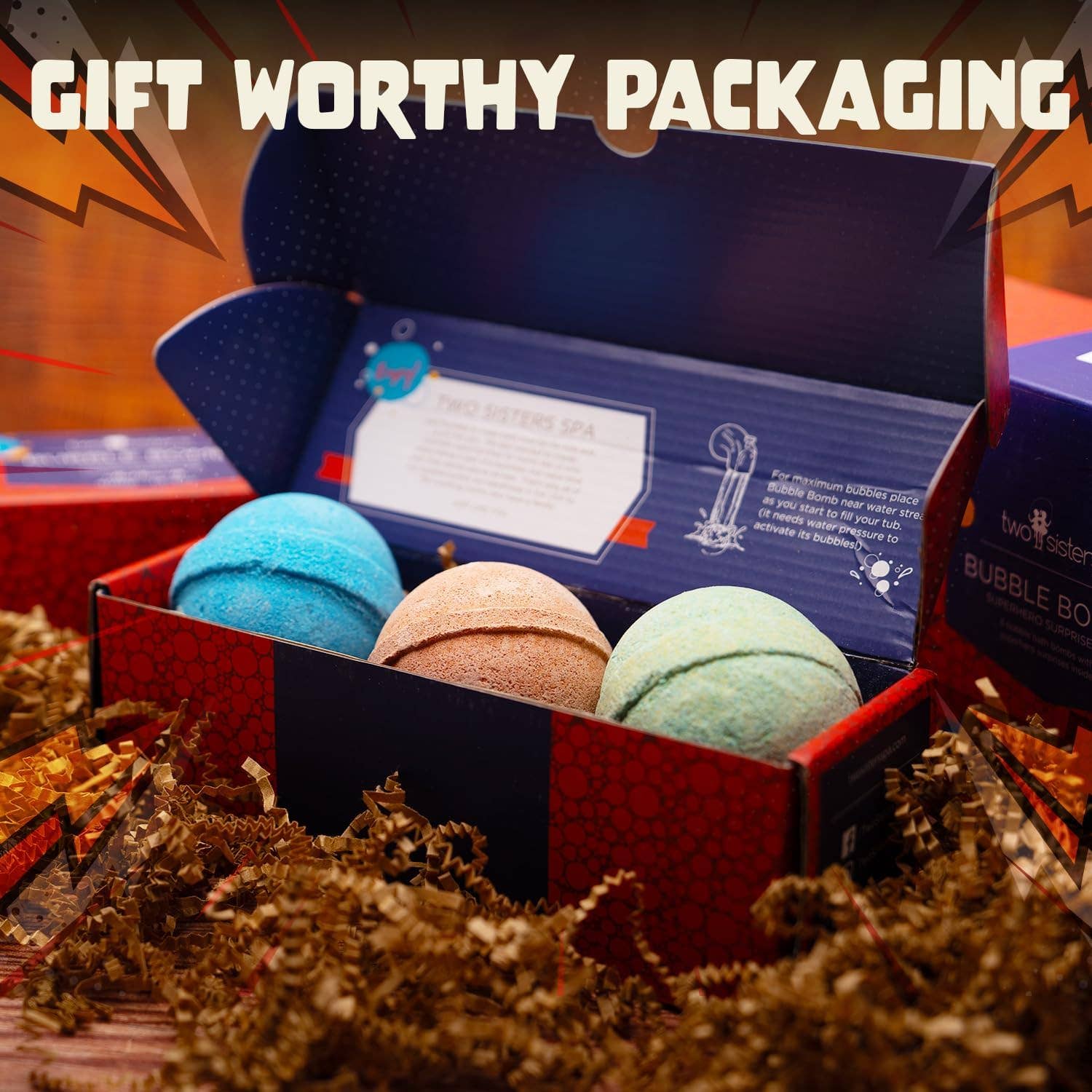 Two Sisters Spa - Vente Bombe de bain/poudre effervescente pour le bain - Coffret cadeau Superhero Kids Bath Bombs avec jouets à l'intérieur — Paquet de 37