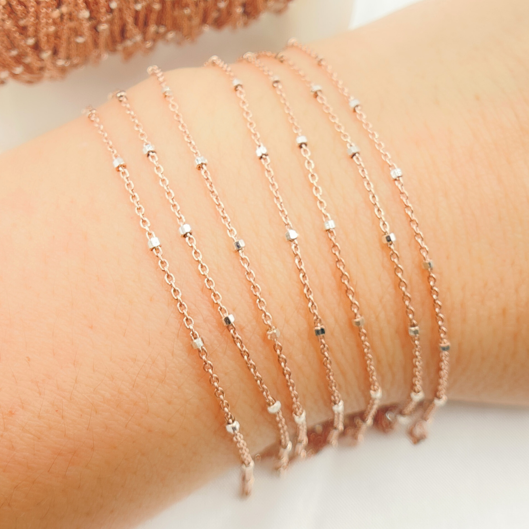 Z36RGS. Rose Gold Plated 925 Sterling Silver Satellite Cube Chain for wholesale on Faire1