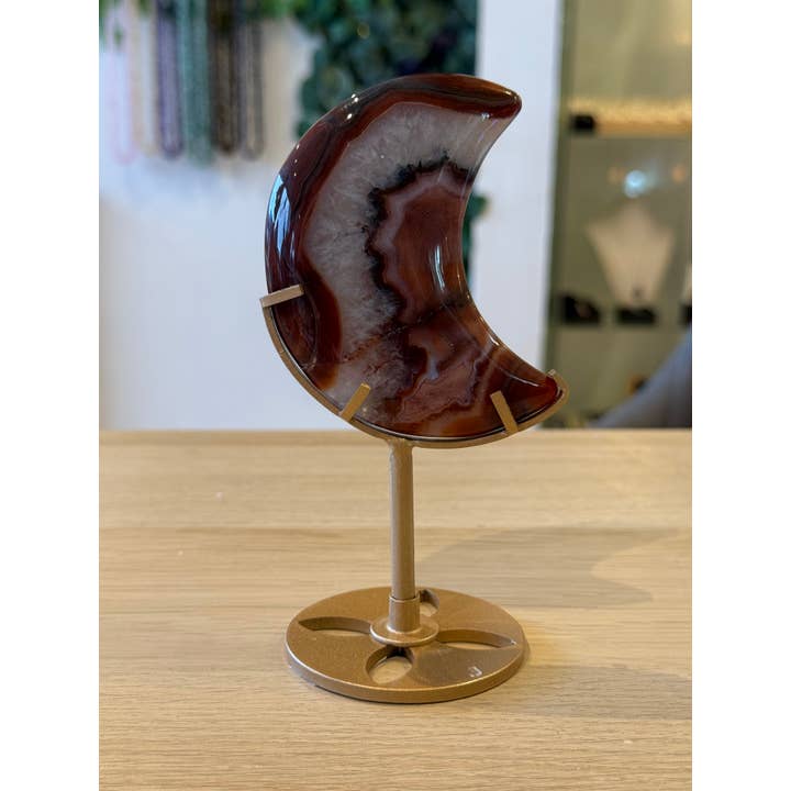 Agaat Maan op Standaard - 214g - 15cm x 8cm voor wholesale door Crystal Cove Minerals