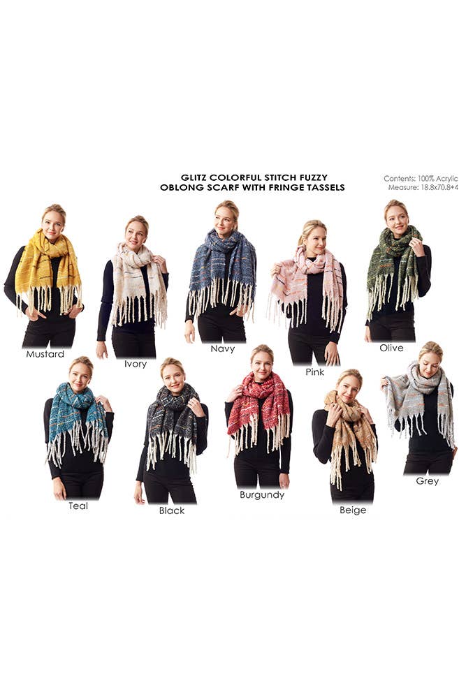 Hana - Wholesale Scarf - Women's - Glitz Color Stitch Fuzzy Oblong Winter Scarf8