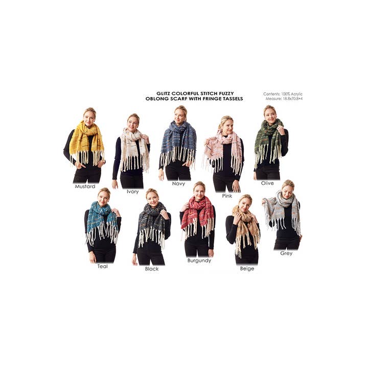 Hana - Wholesale Scarf - Women's - Glitz Color Stitch Fuzzy Oblong Winter Scarf8