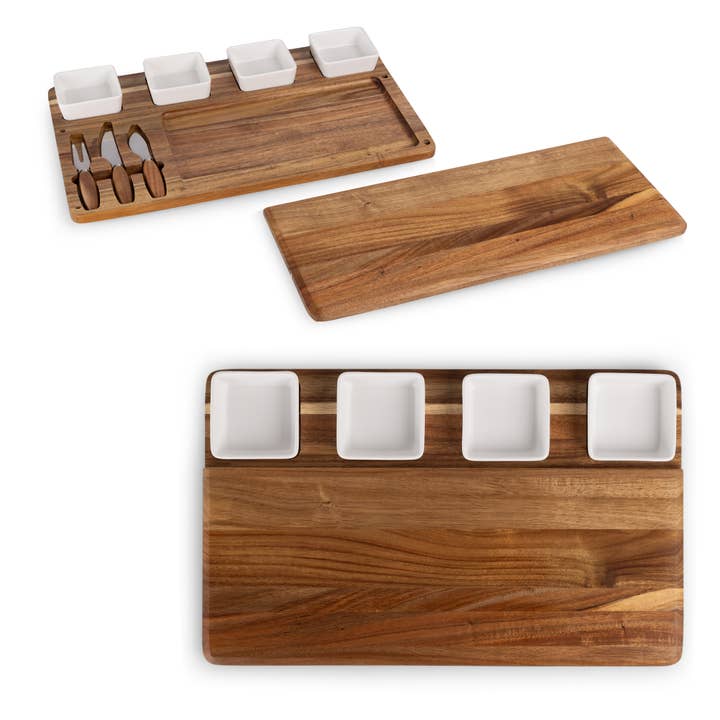 Picnic Time Family of Brands - Wholesale Cheese Board - Picada Tapas & Cheese Board Set with Dip Bowls, (Acacia Wood