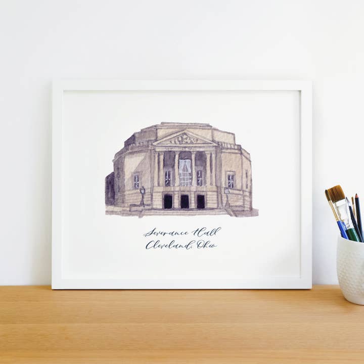 Severance Hall, Cleveland Ohio Watercolor Art Print for wholesale by Jenny Lemoine Design