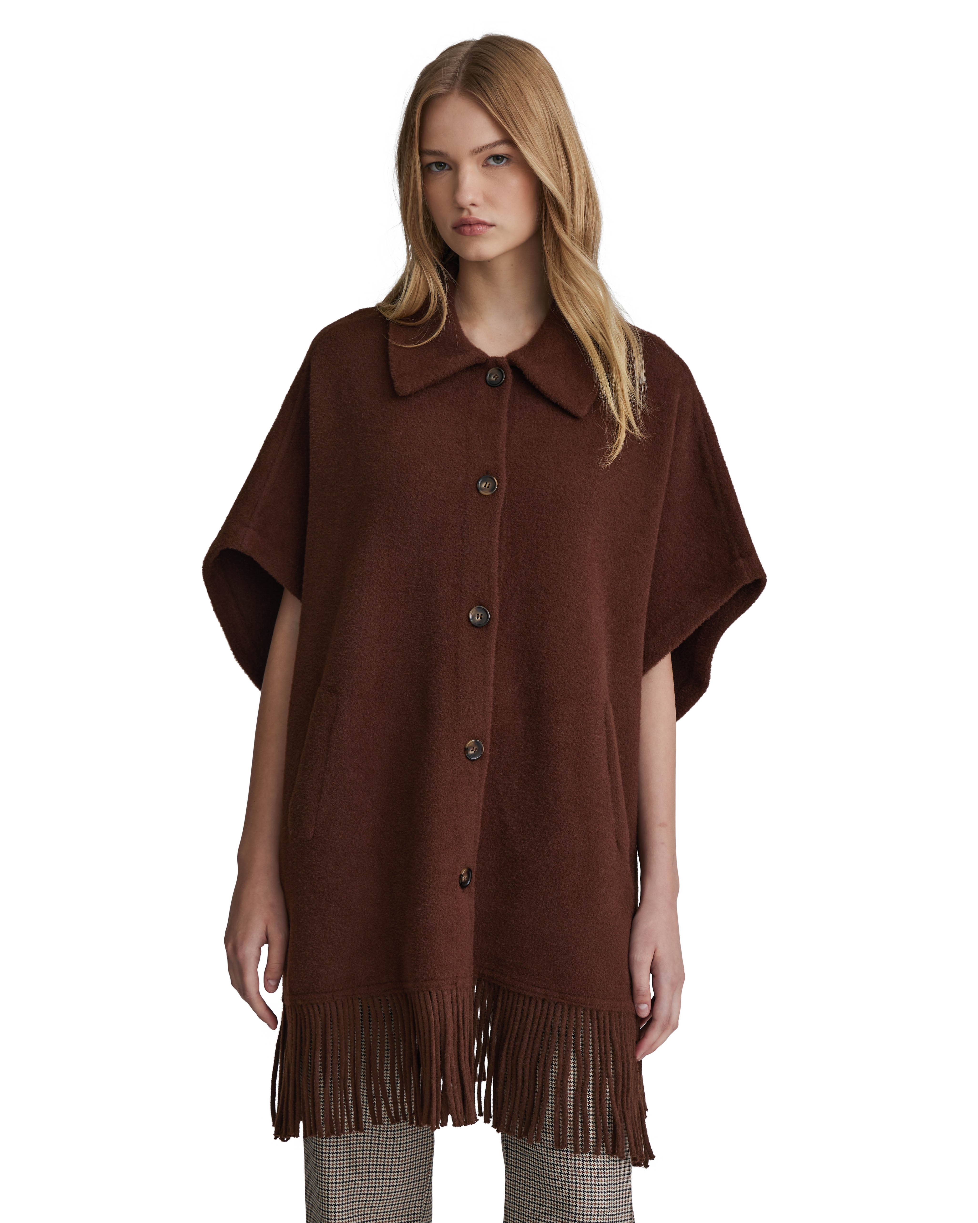 NVLT - Wholesale Coat - Women's - Y1231NVL - Fringe Hem Button Up Coatigan Cape2