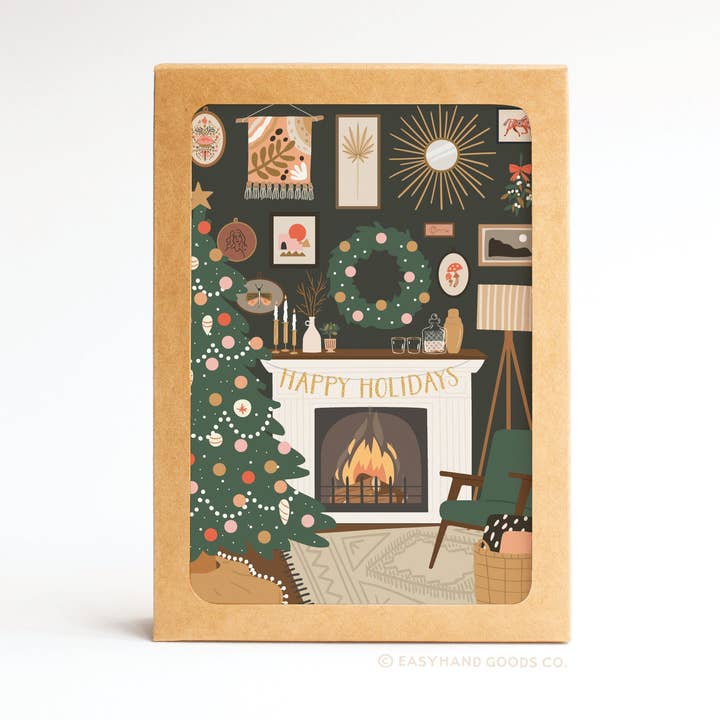 Easyhand Goods – formerly Onderkast - Wholesale Season's Greetings Card - Happy Holidays Cozy Fire Folded Greeting Note Set