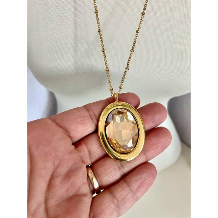 Love Your Bling® - Wholesale Pendant/Charm Necklace - Large gold oval crystal pendant3