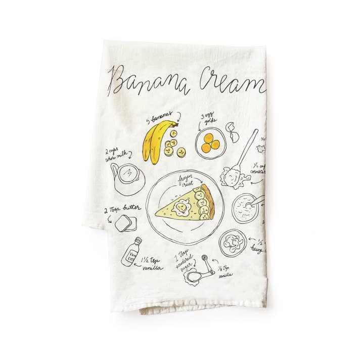 Banana Cream Pie Recipe Tea Towel for wholesale by Wild Ink Press