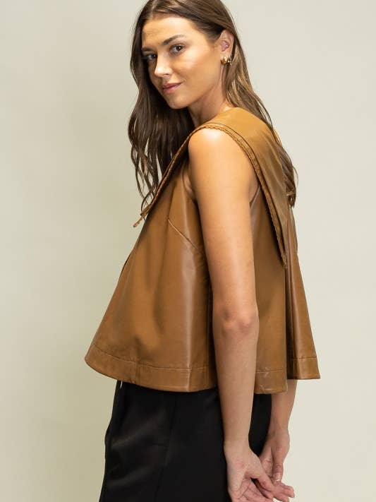 Heyson - Wholesale Blouse - Women's - SOT1241 Faux Leather Sailor Collar Top16