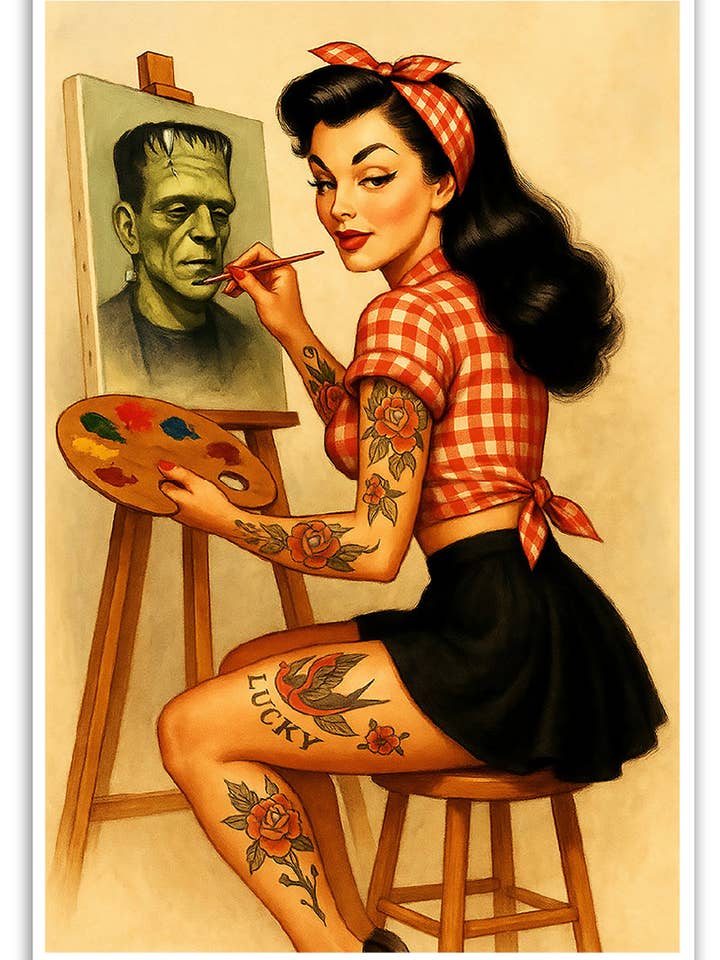 PAINTING PIN UP- Tattoo Art Print 12"x18" Unframed or Framed for wholesale by Black Market Art