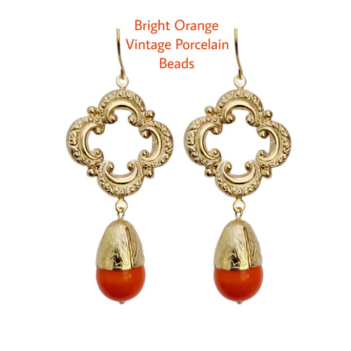 Gay Isber Designs - Wholesale Dangle earrings - Gold Plated Elegant Vintage Cream Pearl Drop Earrings 3 inch Long USA Made by Sugar Gay Isber unisex-adult Bridal Other colors available10