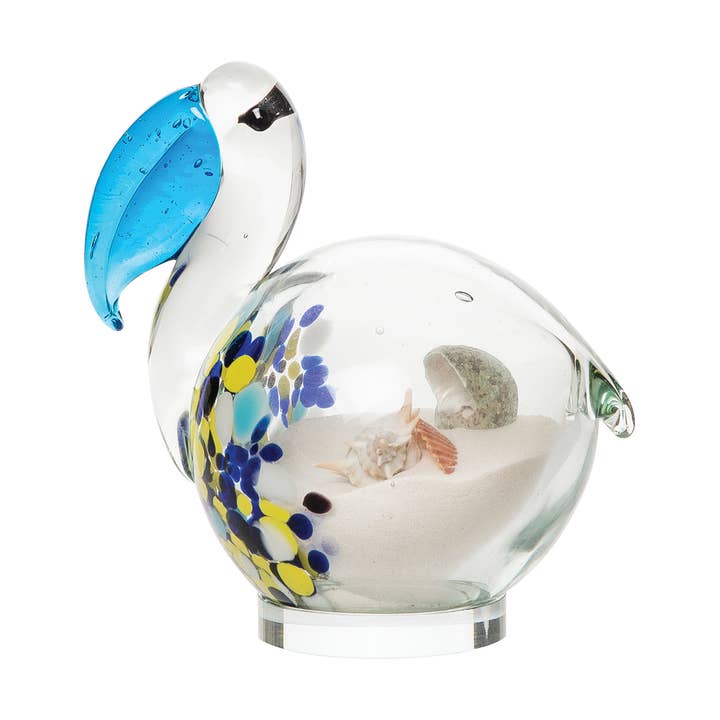 Pelican Sand & Shells Art Glass Decorative Figurine for wholesale by Beachcombers