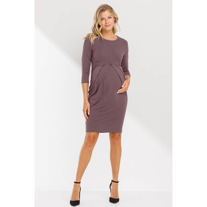Hello Miz - Wholesale Dress - Maternity - Pleated Quarter Sleeve Maternity Solid Dress11