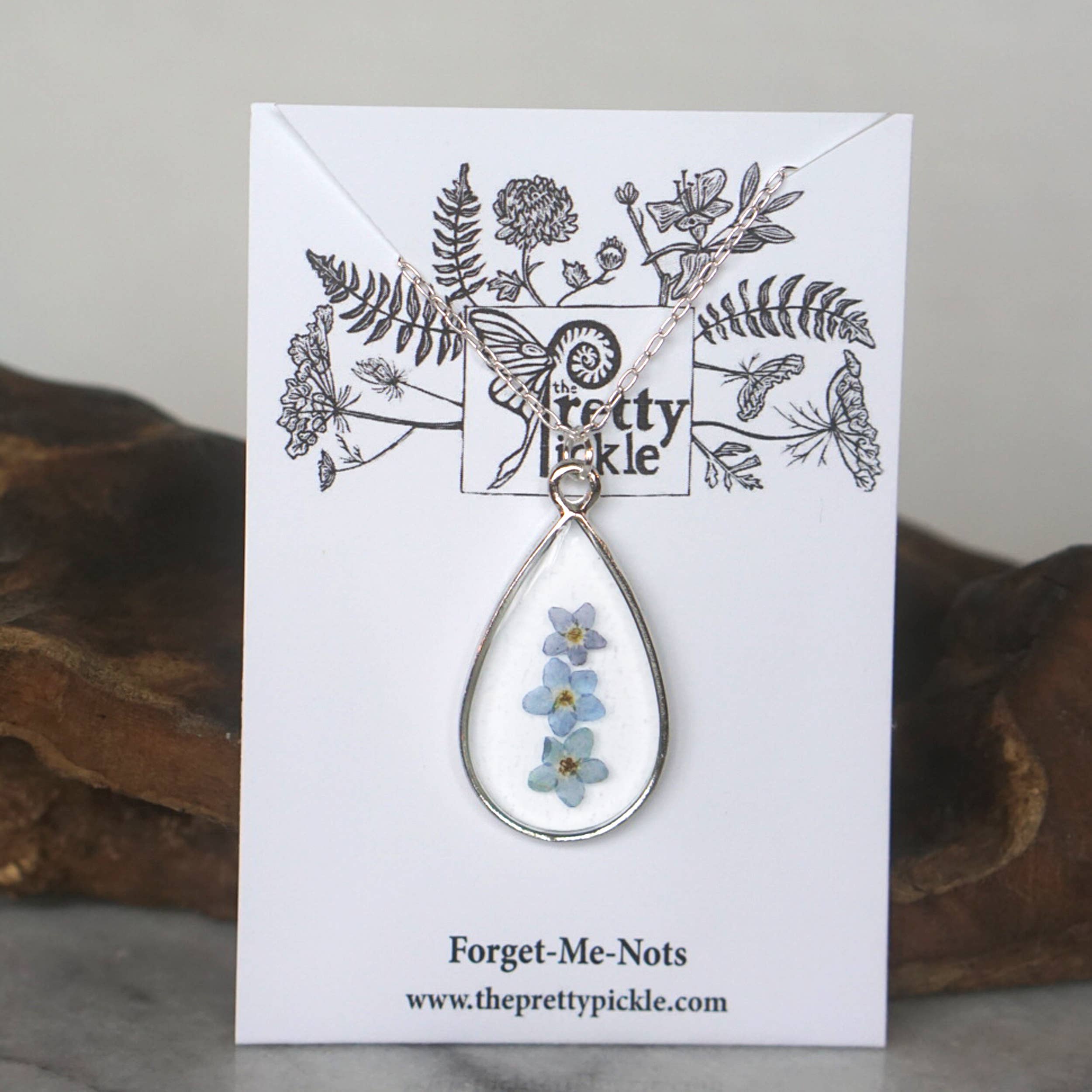 The Pretty Pickle - Wholesale Pendant/Charm Necklace - Forget Me Not Flower Necklace- Silver Plated3