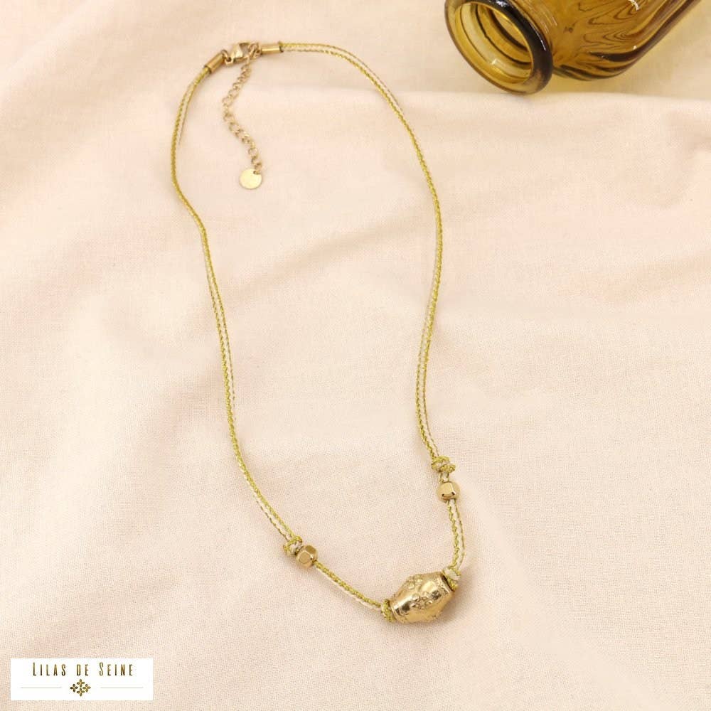 Lilas de Seine - Wholesale Pendant/Charm Necklace - Talisman metallic two-tone cord necklace in steel 01240562