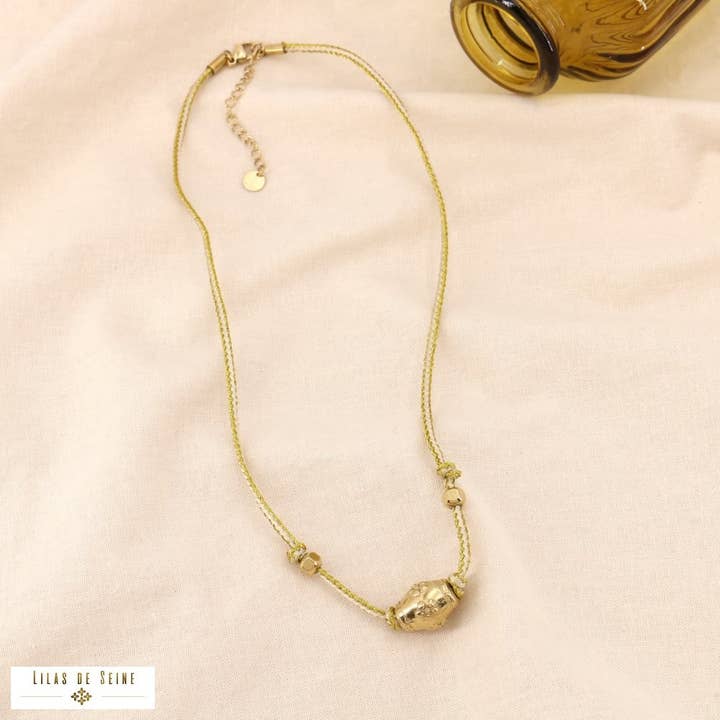 Lilas de Seine - Wholesale Pendant/Charm Necklace - Talisman metallic two-tone cord necklace in steel 01240562