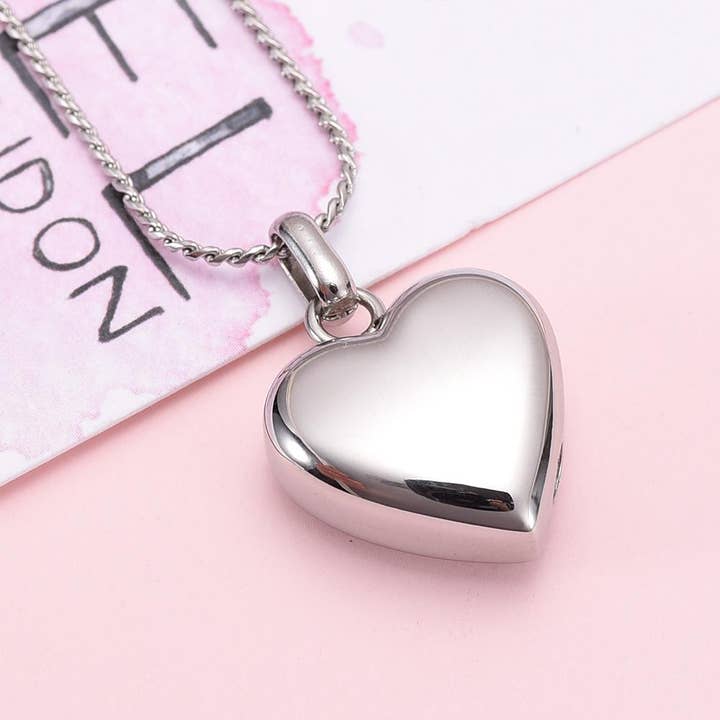 Cherished Emblems – wholesale Pendant/charm necklace – Simple Heart Cremation Urn Necklace Etched With Dad