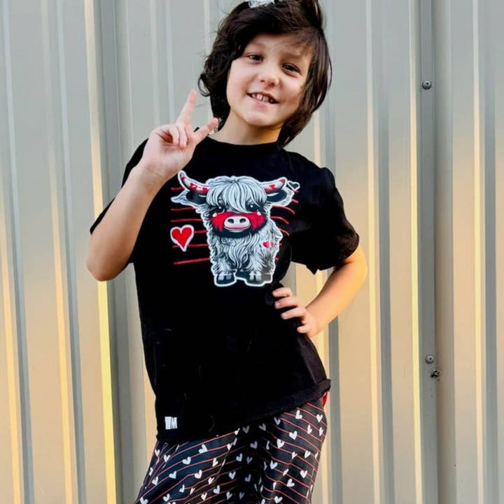 Highland Cow Love Tee, Black (Infant, Toddler, Youth, Adult) for wholesale by Micro Me