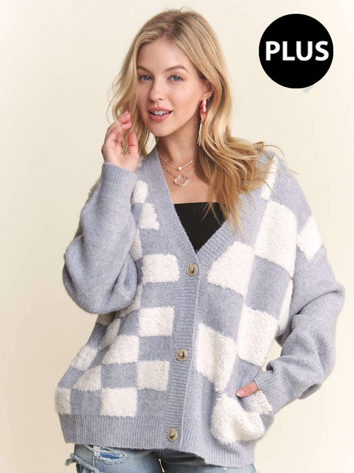 CESW3588X - PLUS PUFF PUFF CHECKER - CARDIGAN IN FELPA per la vendita all'ingrosso da parte di ADORA LA
