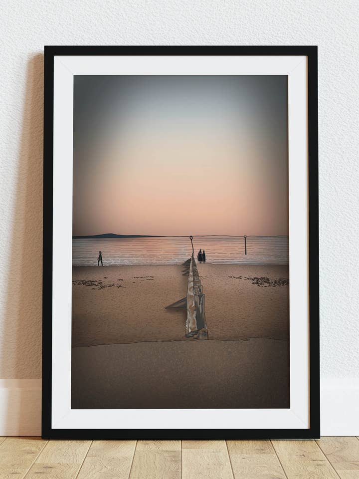 Impression artistique sur la plage de Portobello, coucher de soleil à Édimbourg pour la vente par Wayward