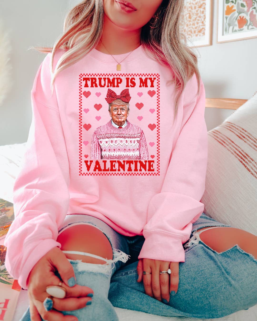 Uncommon Label - Wholesale Graphic Sweatshirt - Women's - Trump Is My Valentine Graphic Crewneck Sweater
