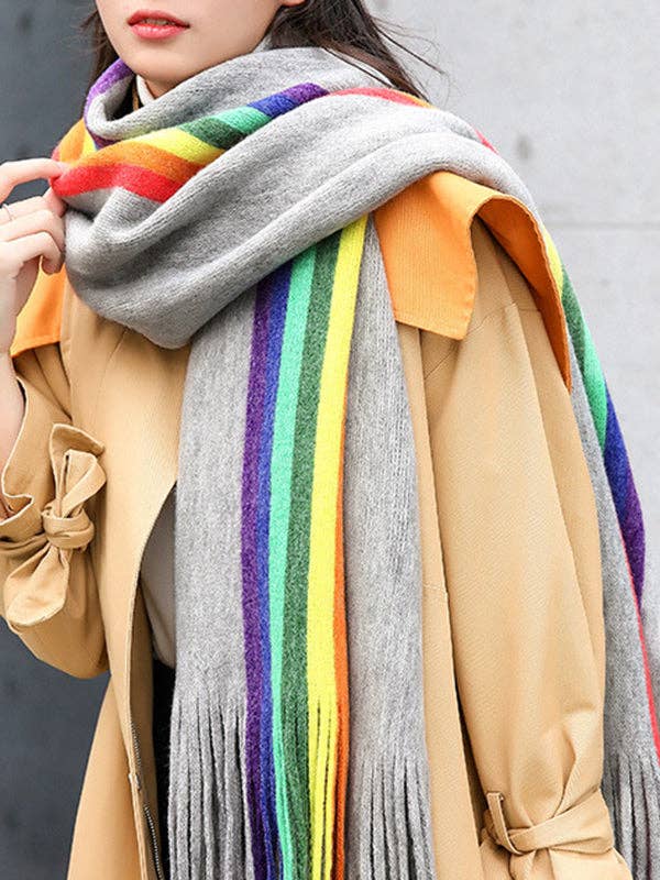 UZ Wholesale Store - Wholesale Scarf - Women's - Contrast Color Keep Warm Multi-Colored Tasseled Scarf12