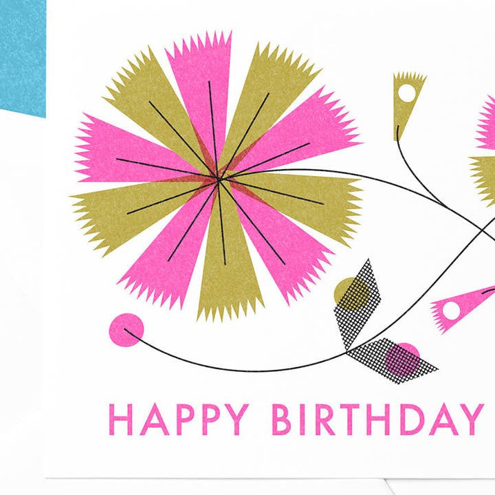 Mezzaluna Studio - Wholesale Birthday Card - Happy Birthday Modern Flower Risograph Card