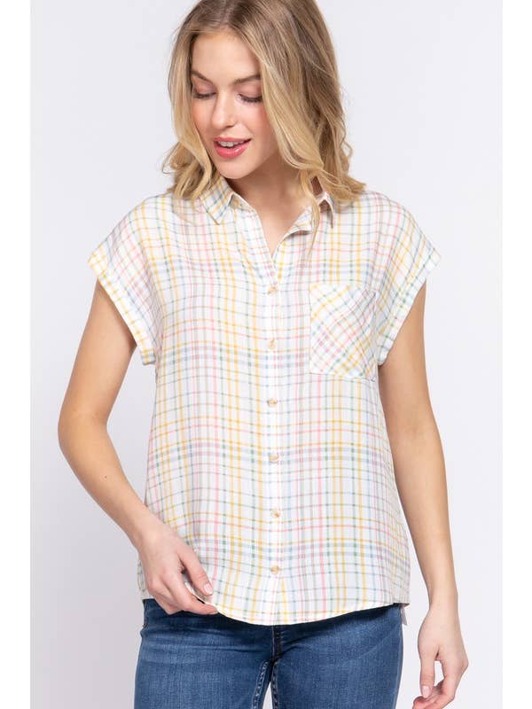 Vanilla Monkey - Wholesale Button Down Shirt - Women's - Button Down Check Printed Woven Shirt4